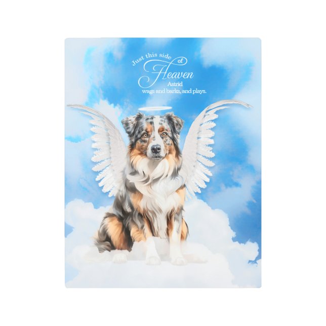 Pet Memorial Australian Shepherd Angel Dog's Name Metal Print (Front)