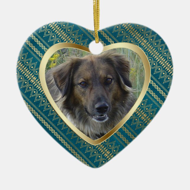 Pet Memorial Aztec Pattern Heart Keepsake Ceramic Ornament (Front)