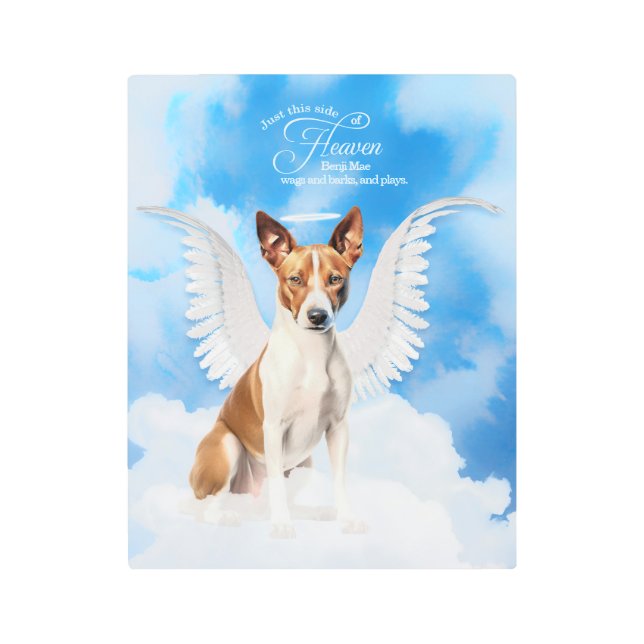 Pet Memorial Basenji Angel Dog's Name Metal Print (Front)