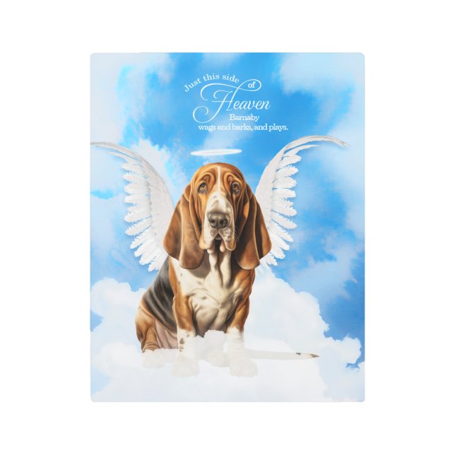 Pet Memorial Basset Hound Angel Dog's Name Metal Print (Front)
