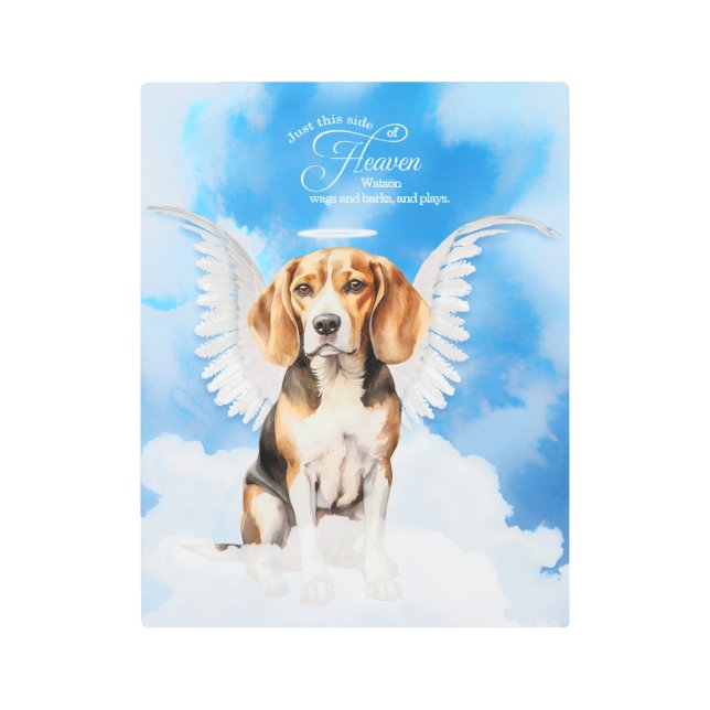 Pet Memorial Beagle Angel Dog's Name Metal Print (Front)