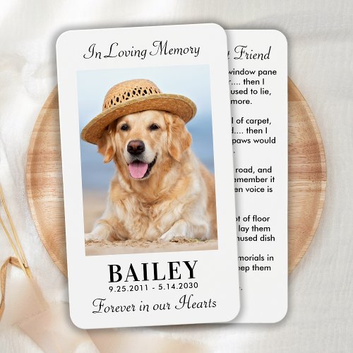 Pet Memorial Best Friend Dog Photo Prayer Card