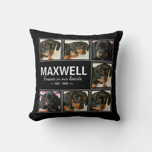Pet Memorial Black Dog Photo Collage Keepsake Throw Pillow