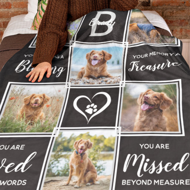 Pet Memorial Black Photo Collage Fleece Blanket