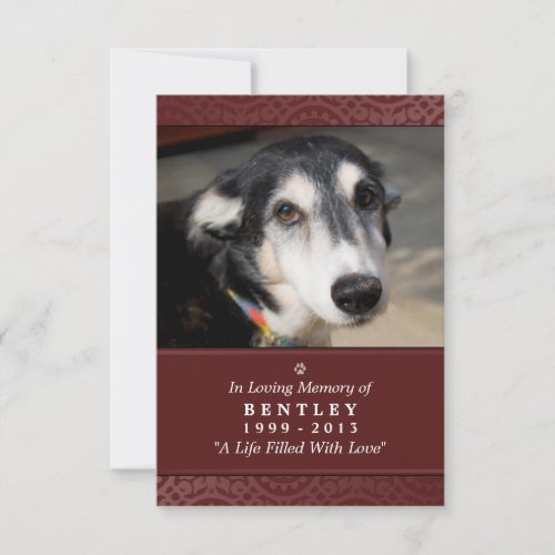 Pet Memorial Card 35 x 5 Maroon Dont Grieve Poem