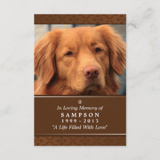 Pet Memorial Card 3.5" x 5" - Medium Brown Photo