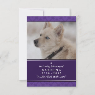 Pet Memorial Card 3.5" x 5" - Purple Photo Modern