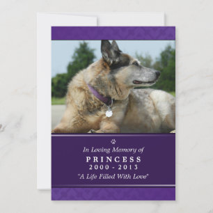 Pet Memorial Card 5"x7" Purple Photo - Female Pet