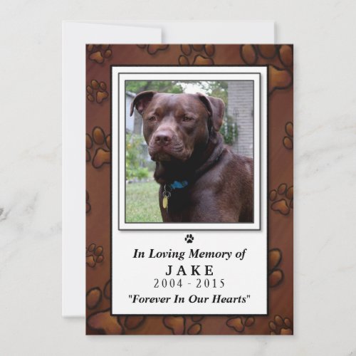 Pet Memorial Card 5 x 7 _ Brown Pawprints