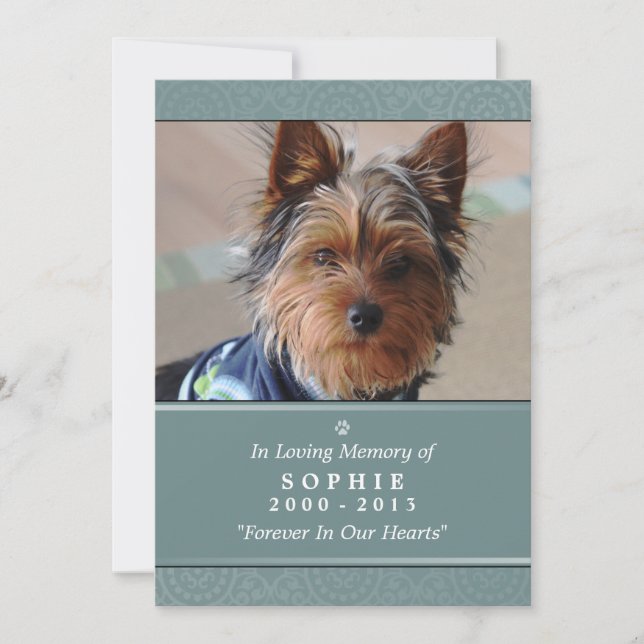 Pet Memorial Card 5x7 Teal Prayer for Pets (Front)