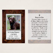 Pet Memorial Card - Chocolate Brown - Pet's Prayer (Front & Back)