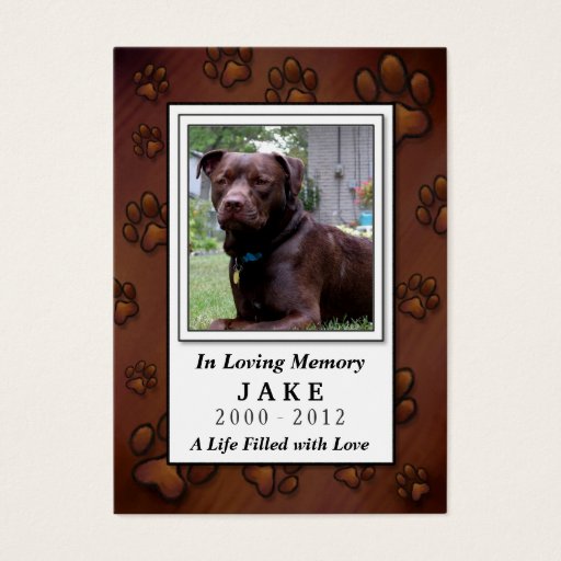 Customizable Pet Memorial Card - Chocolate Brown Photo Frame Business Card Template