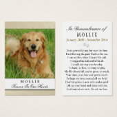 Pet Memorial Card Creme - Don't Grieve Poem (Front & Back)