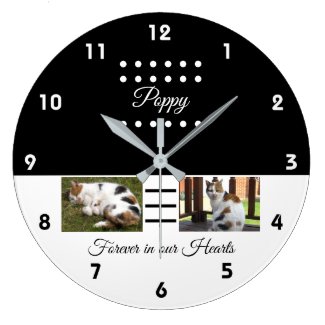 Pet memorial cat black white add photos large clock