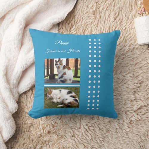 Pet memorial cat blue and white add photos throw pillow
