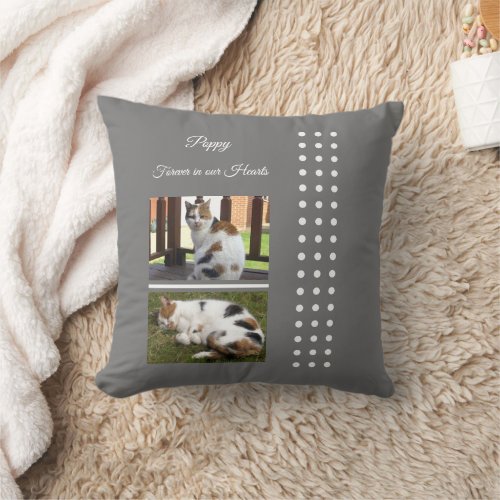 Pet memorial cat grey and white add photos throw pillow