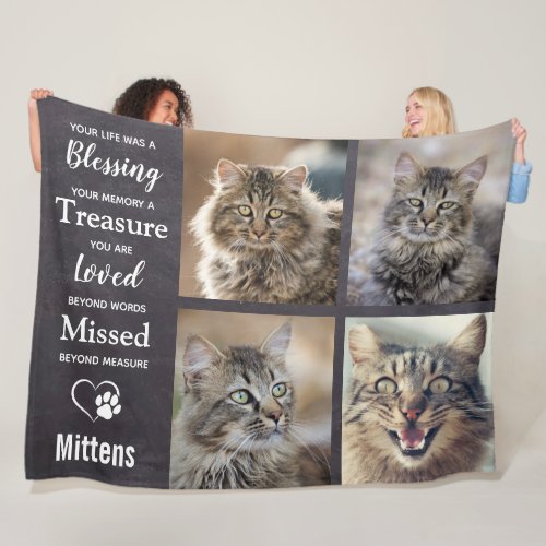 Pet Memorial Cat Keepsake Pet Loss Photo Collage Fleece Blanket