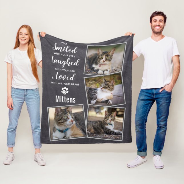 Pet Memorial Cat Photo Collage Fleece Blanket (In Situ)