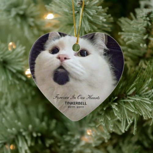 Pet Memorial Cat Photo Forever In Our Hearts Ceramic Ornament