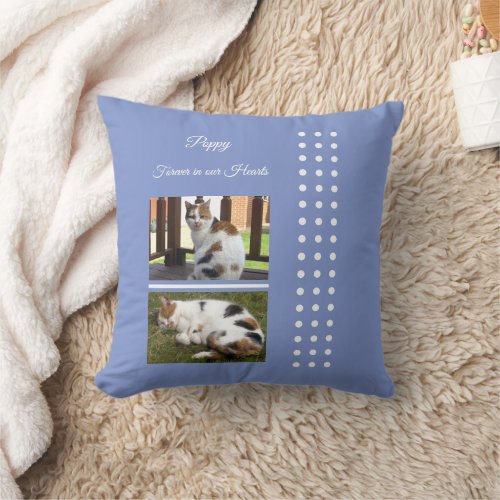 Pet memorial cat purple and white add photos throw pillow