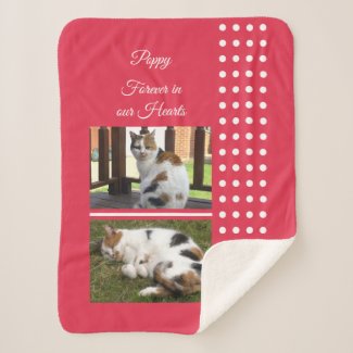 Pet memorial cat red and white add photos sherpa blanket