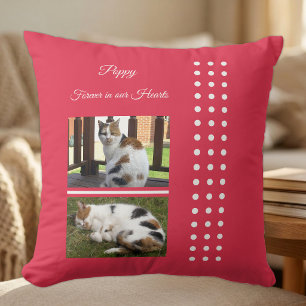 Pet memorial cat red and white add photos throw pillow