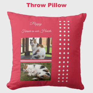 Pet memorial cat red and white add photos throw pillow