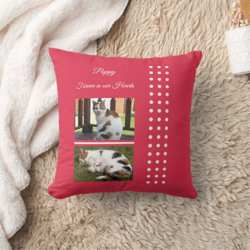 Pet memorial cat red and white add photos throw pillow
