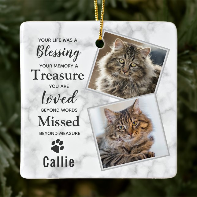 Pet Memorial Cat Remembrance Keepsake Photo Ceramic Ornament (Creator Uploaded)