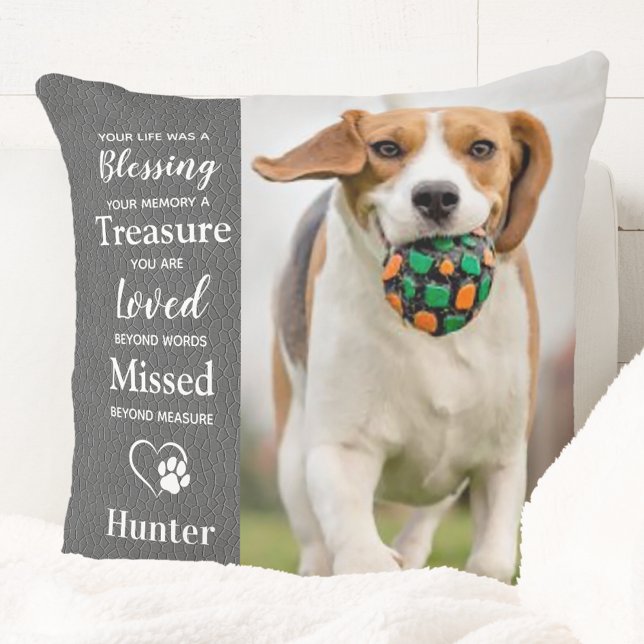 Pet Memorial Custom 2 Photo Faux Leather Keepsake Throw Pillow (Creator Uploaded)