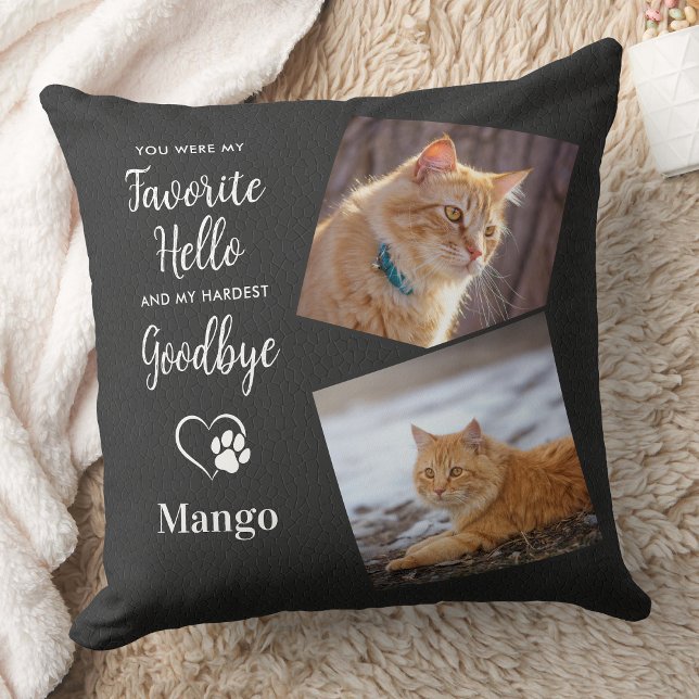Pet Memorial Custom 2 Photo Personalized Cat Throw Pillow (Creator Uploaded)