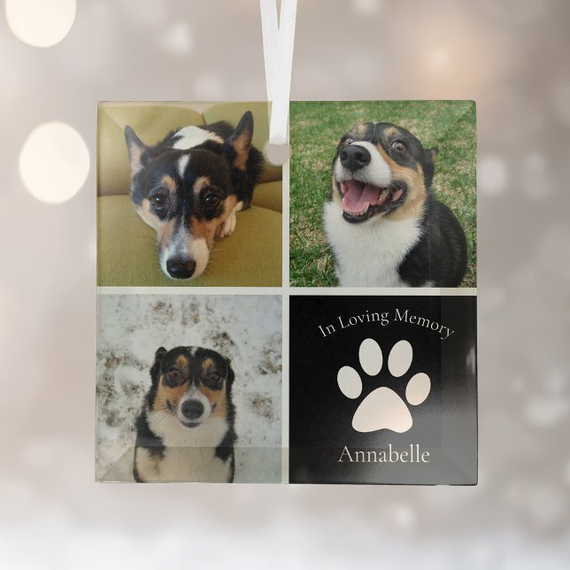 Pet Memorial Custom Dog Photo Collage Christmas Glass Ornament (Creator Uploaded)