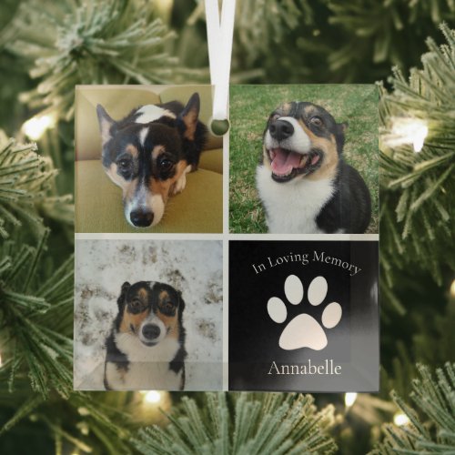 Pet Memorial Custom Dog Photo Collage Christmas Glass Ornament