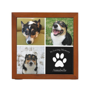 Pet Memorial Custom Dog Photo Collage Paw Print Desk Organizer