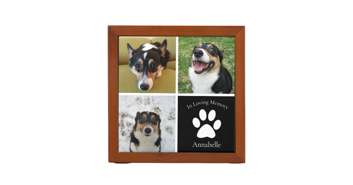 Pet Memorial Custom Dog Photo Collage Paw Print Desk Organizer | Zazzle