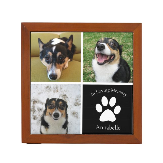 Pet Memorial Custom Dog Photo Collage Paw Print Desk Organizer (Front)