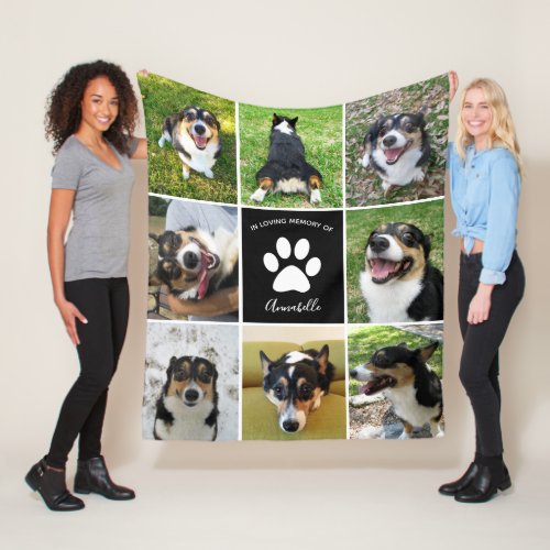 Pet Memorial Custom Dog Photo Collage Paw Print Fleece Blanket