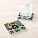 Pet Memorial Custom Dog Photo Collage Paw Print Glass Coaster