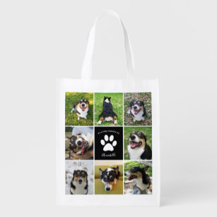 Pet Memorial Custom Dog Photo Collage Paw Print Grocery Bag