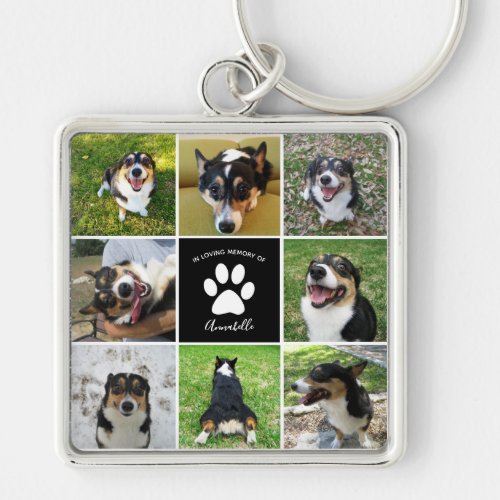 Pet Memorial Custom Dog Photo Collage Paw Print Keychain