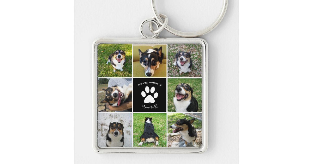 Pet Memorial Custom Dog Photo Collage Paw Print Keychain | Zazzle