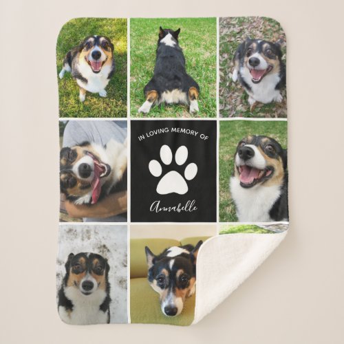 Pet Memorial Custom Dog Photo Collage Paw Print Sherpa Blanket