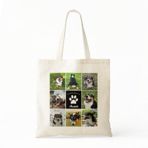 Pet Memorial Custom Dog Photo Collage Paw Print Tote Bag