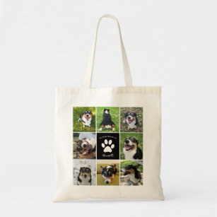 Pet Memorial Custom Dog Photo Collage Paw Print Tote Bag