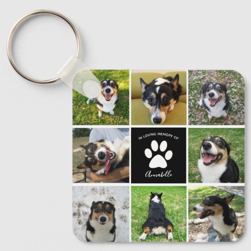 Pet Memorial Custom Dog Photo Collage  Quote Keychain