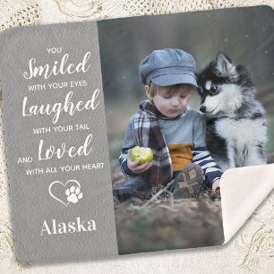 Pet Memorial Custom Gray Leather Dog Photo Sherpa Blanket