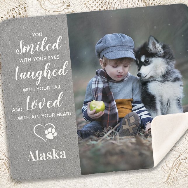 Pet Memorial Custom Gray Leather Dog Photo Sherpa Blanket (Creator Uploaded)