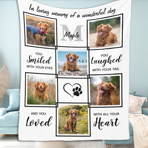 Pet Memorial Custom Photo Collage Dog Remembrance Fleece Blanket