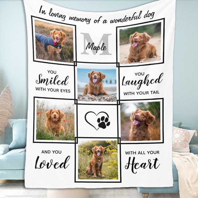Pet Memorial Custom Photo Collage Dog Remembrance Fleece Blanket (Creator Uploaded)