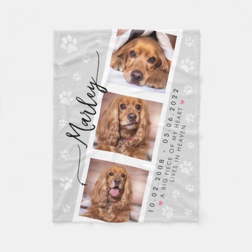 Pet Memorial Custom Photo Collage with Paw Prints Fleece Blanket